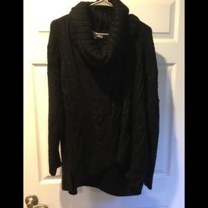 NWT long black cowl neck sweater- black with silver sparkle